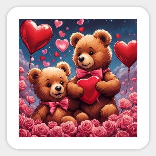 Teddy celebrating Valentines day, randome floating love hearts Sticker